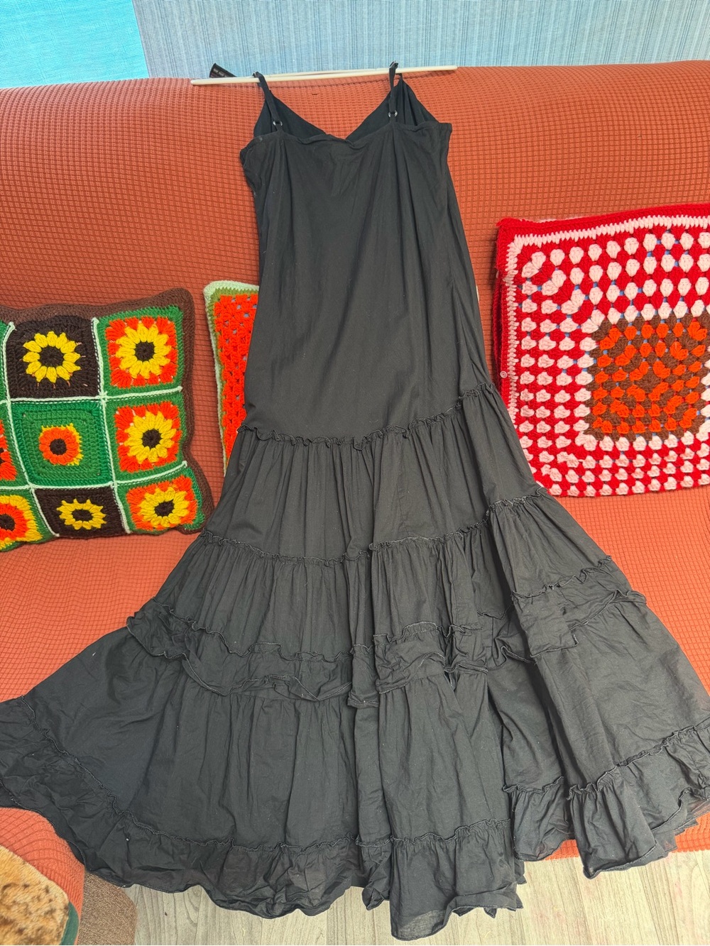 Women's Black Ruffled Maxi Dress - Lightweight Summer Slip Dress - Picture 6 of 7